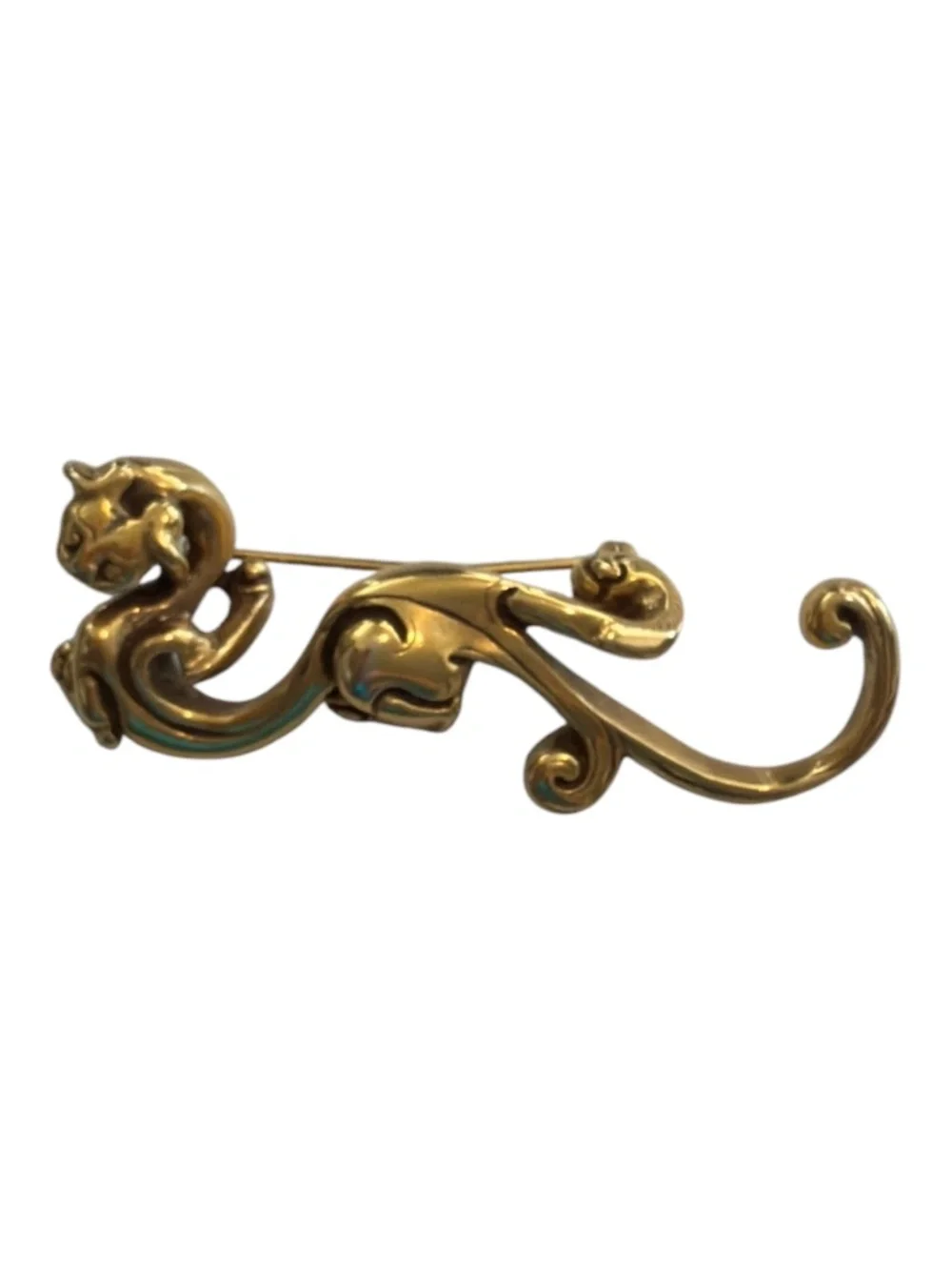Vintage Gold‑Tone Cat Brooch – Art Nouveau Style